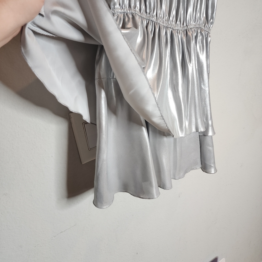 NWT Zadig & Voltaire Girls' Size 14 Freja Silver Metallic Dress Stretch Waist - Picture 9 of 16
